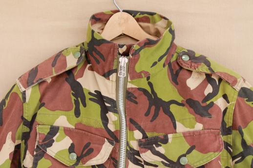 vintage jungle camo jacket, camouflage cotton field coat w/ metal zipper