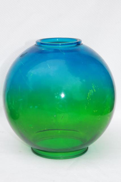 vintage kero oil lamp, gone with the wind parlor lamp w/ blue green tinted glass globe shade