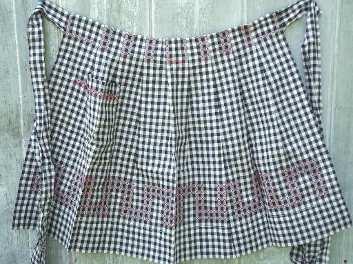 vintage kitchen aprons, pretty cotton print & gingham checked half apron lot