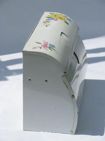 vintage kitchen paper towel / wax paper dispenser, Ransburg style painted metal, flowers