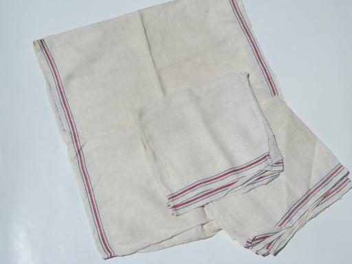 vintage kitchen towels lot, red & blue striped cotton linen dish towels