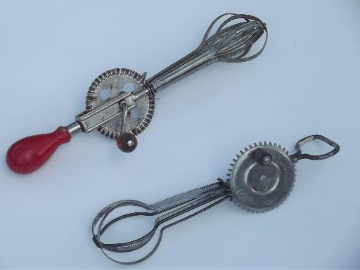 vintage kitchen utensils w/ painted wood handles, red plastic & bakelite