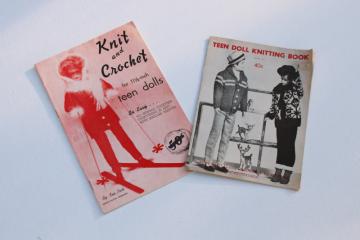 vintage knit  crochet pattern booklets 1960s retro Barbie  Ken teen fashion doll clothes