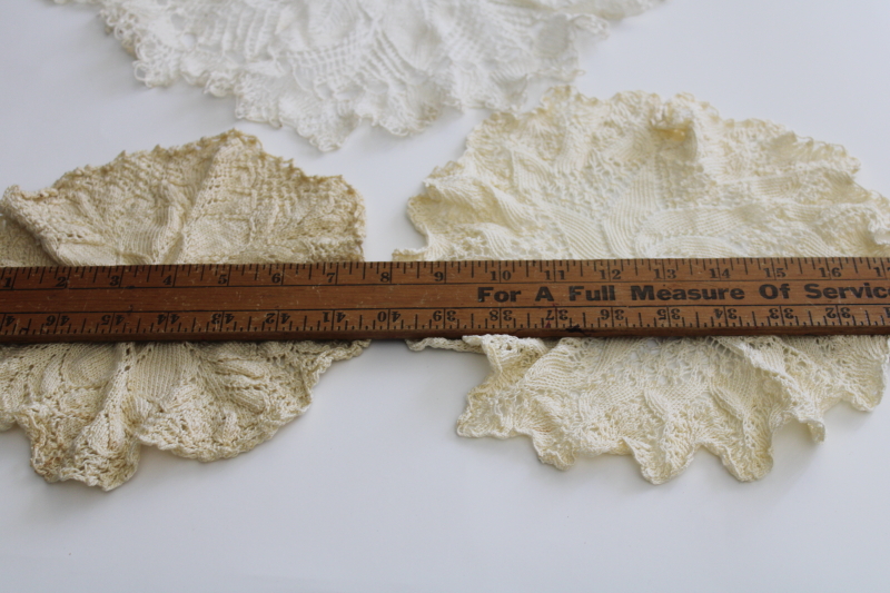 vintage knitted lace, hand knit cotton thread lace doilies lot white ivory ecru