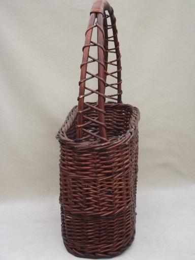 vintage knitting basket, old wicker sewing or needlework basket 
