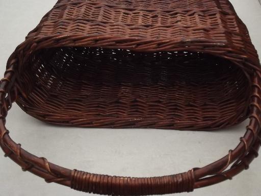 vintage knitting basket, old wicker sewing or needlework basket 