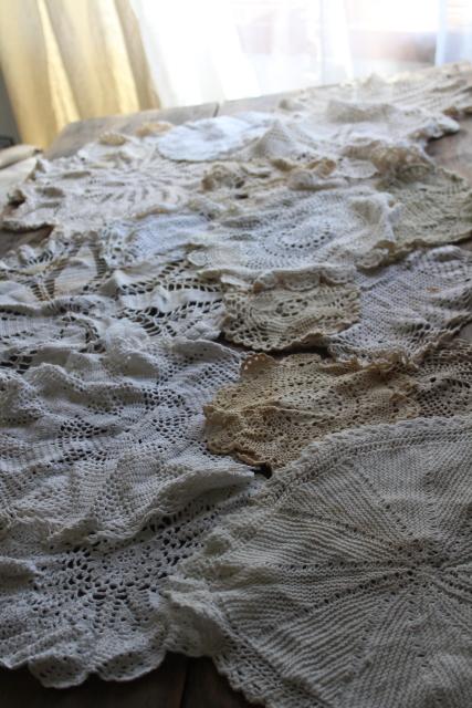 vintage lace doilies & round centerpieces, shabby chic crochet doily lot