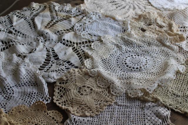 vintage lace doilies & round centerpieces, shabby chic crochet doily lot