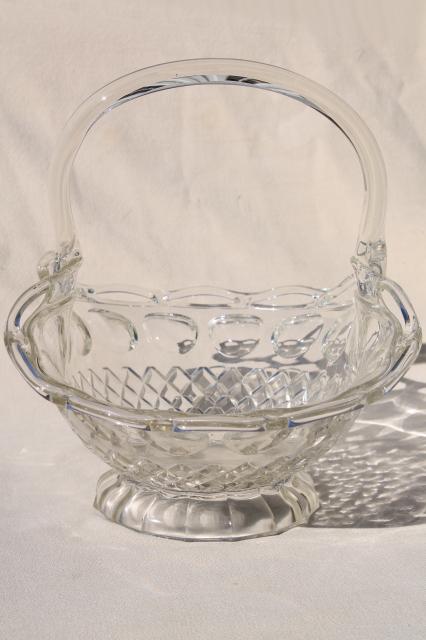 vintage lace edge glass brides basket, crystal clear glass centerpiece bowl for flowers