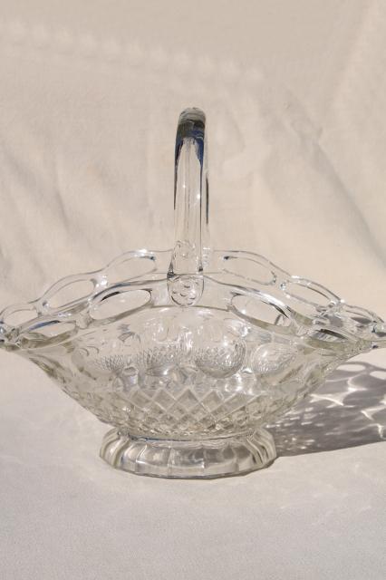 vintage lace edge glass brides basket, crystal clear glass centerpiece bowl for flowers
