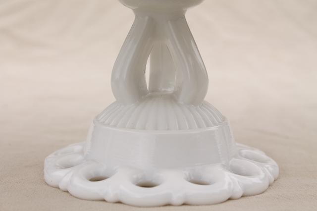 vintage lace edge milk glass compote bowl, Westmoreland Doric pattern pedestal dish