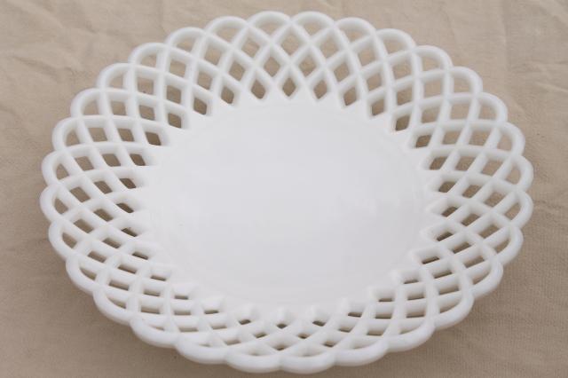 vintage lace edge milk glass, large centerpiece dish w/ shallow bowl shape
