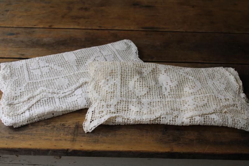 vintage lace table runners, french farmhouse cottage style cotton net darning lace