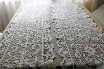 vintage lace table runners, french farmhouse cottage style cotton net darning lace