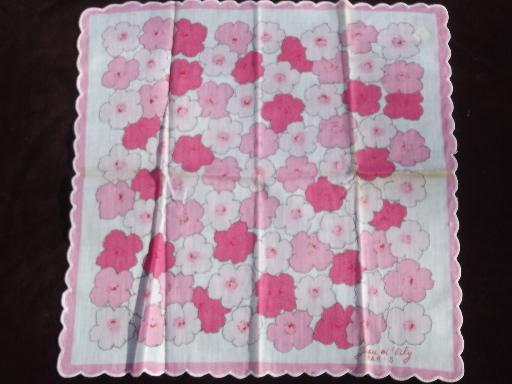 vintage ladies hankies lot, French flower print cotton handkerchiefs