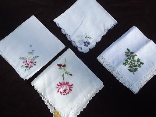 vintage ladies hankies lot Swiss handkerchiefs, embroidered fine cotton linen