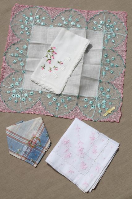 vintage ladies hankies lot - embroidered fine cotton linen handkerchiefs