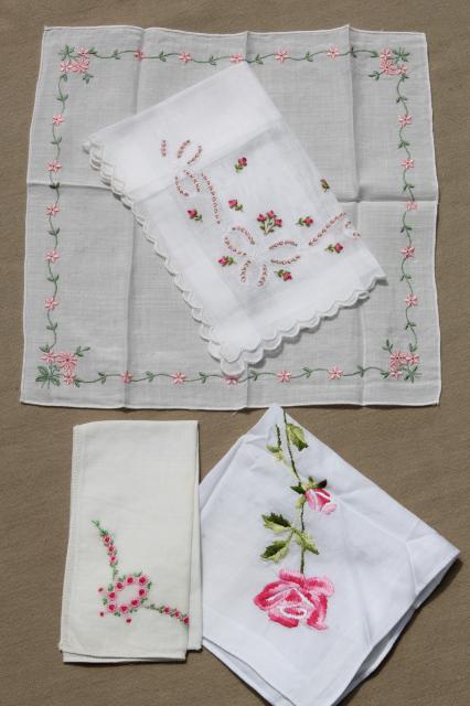 vintage ladies hankies lot - embroidered fine cotton linen handkerchiefs