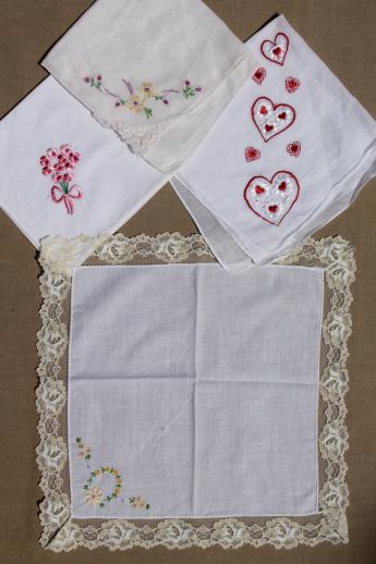 vintage ladies hankies lot - embroidered fine cotton linen handkerchiefs, some Switzerland
