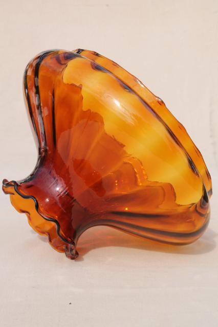 vintage large amber glass lampshade, hand-blown glass replacement shade for hanging light