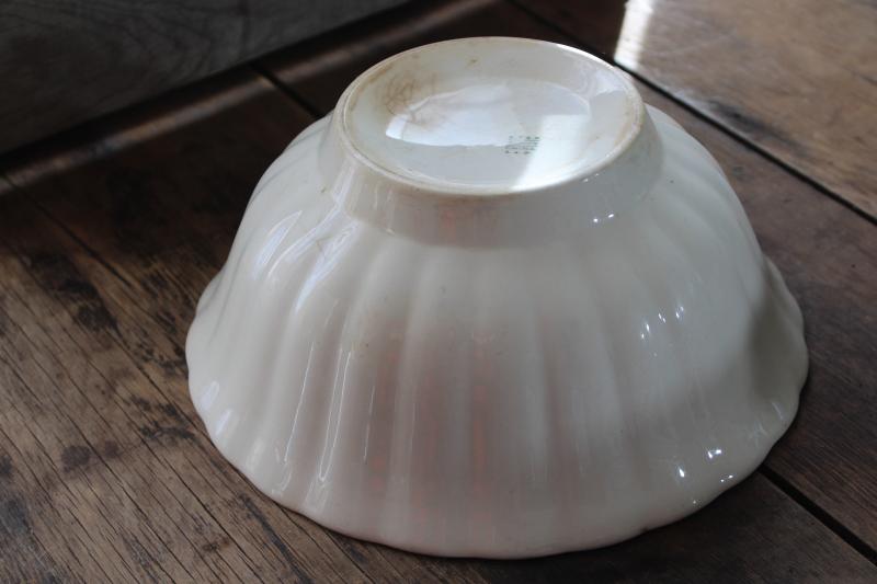 vintage large white ironstone china bowl w/ ladyfinger fluted shape, rustic farmhouse decor