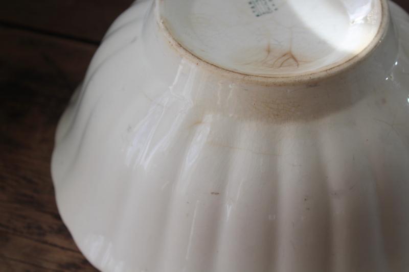 vintage large white ironstone china bowl w/ ladyfinger fluted shape, rustic farmhouse decor