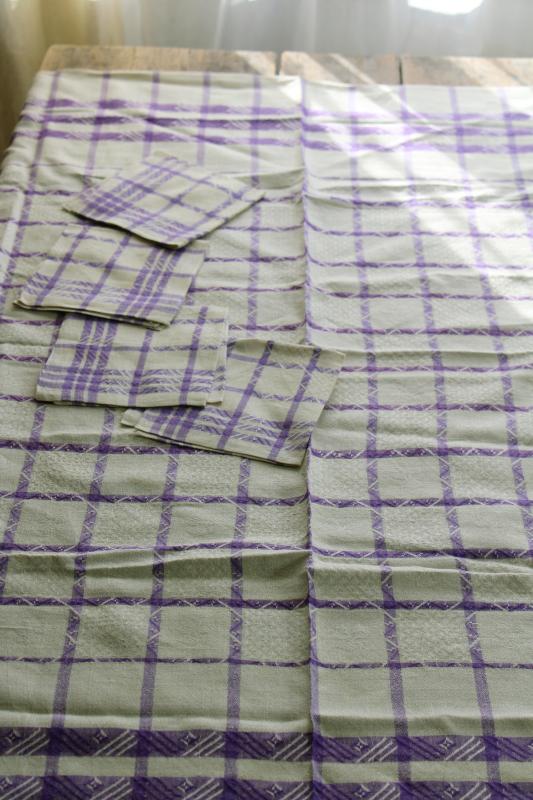 Vintage Lavender Cream Linen Damask Tablecloth Napkins French