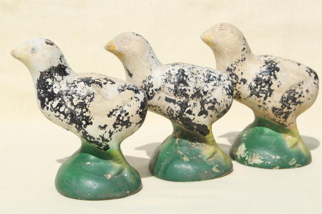 vintage lawn yard ornament chicks baby chickens, rustic primitive antique Easter decor