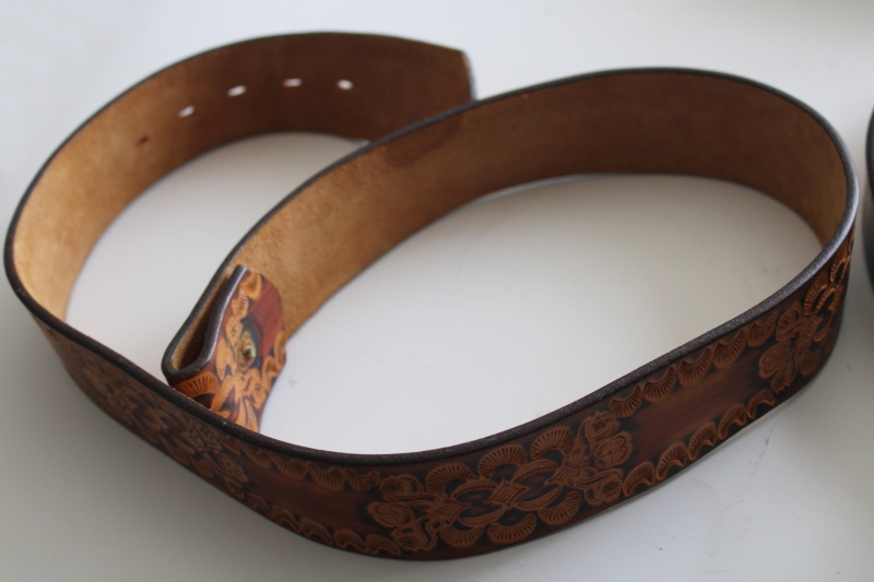 vintage leather belts lot, western  modern hipster styles, tooled leather for crafts