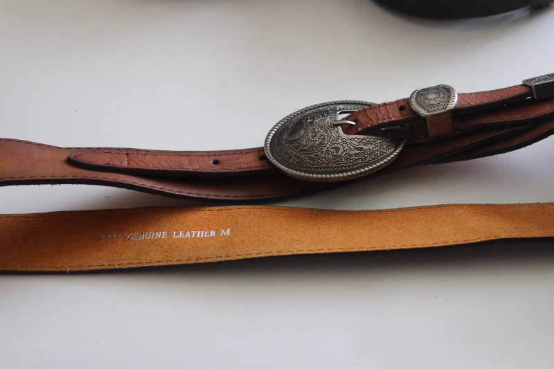 vintage leather belts lot, western  modern hipster styles, tooled leather for crafts