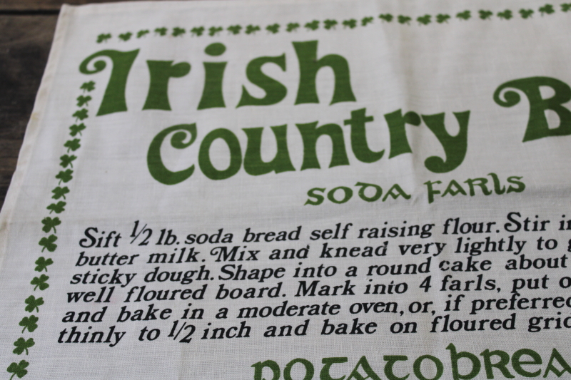 vintage linen cotton tea towel Irish recipes print, soda bread farls, potato bread