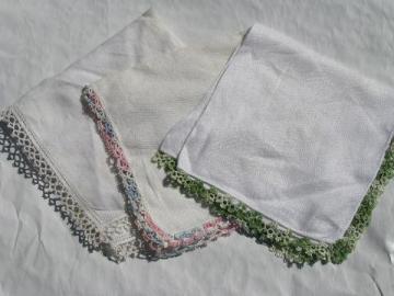 vintage linen handkerchiefs lot, all tatted lace edging