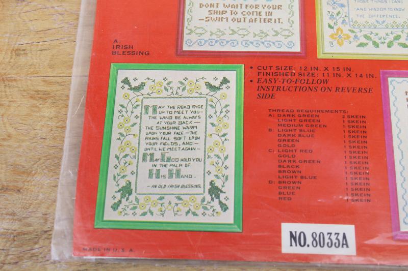 vintage linen sampler printed for embroidery, Irish blessing motto to hand stitch