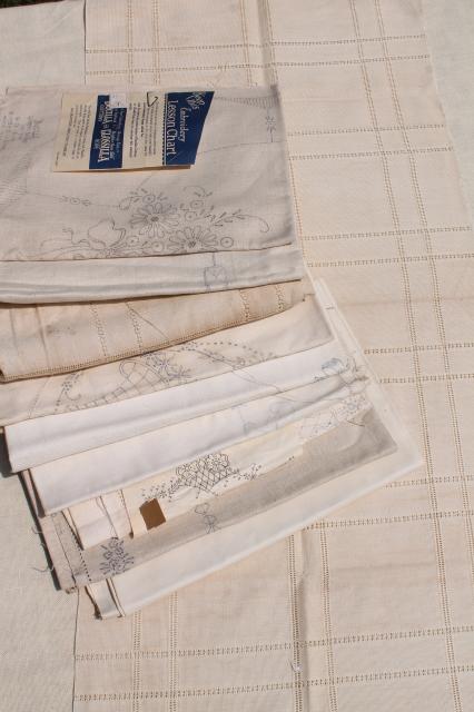 vintage linens stamped for embroidery, beautiful old cotton table runners to embroider