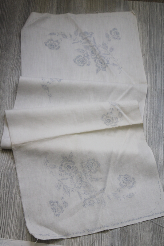 vintage linens stamped for embroidery, lot of table runners or dresser scarves to embroider