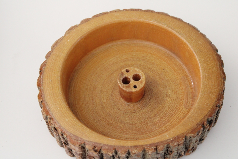 vintage live edge wood log nut bowl for rustic planter or centerpiece display