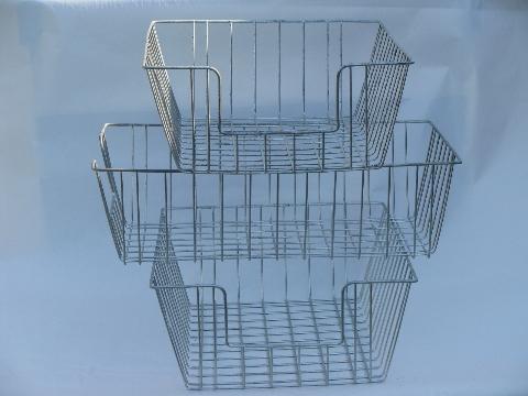 vintage machine-age industrial wire paper trays desk in/out baskets