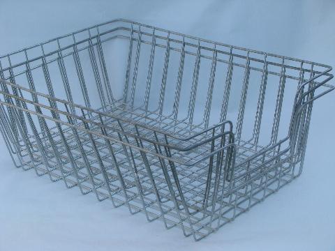 vintage machine-age industrial wire paper trays desk in/out baskets