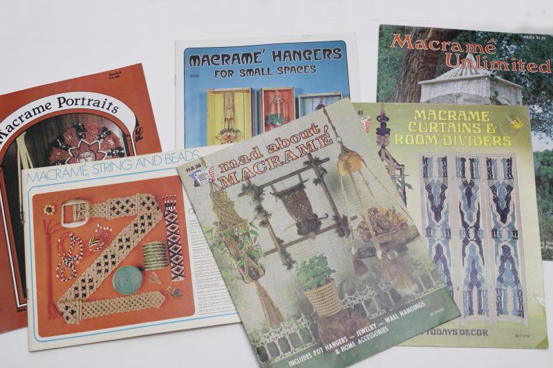 vintage macrame patterns instruction booklets, hippie retro bohemian home decor designs