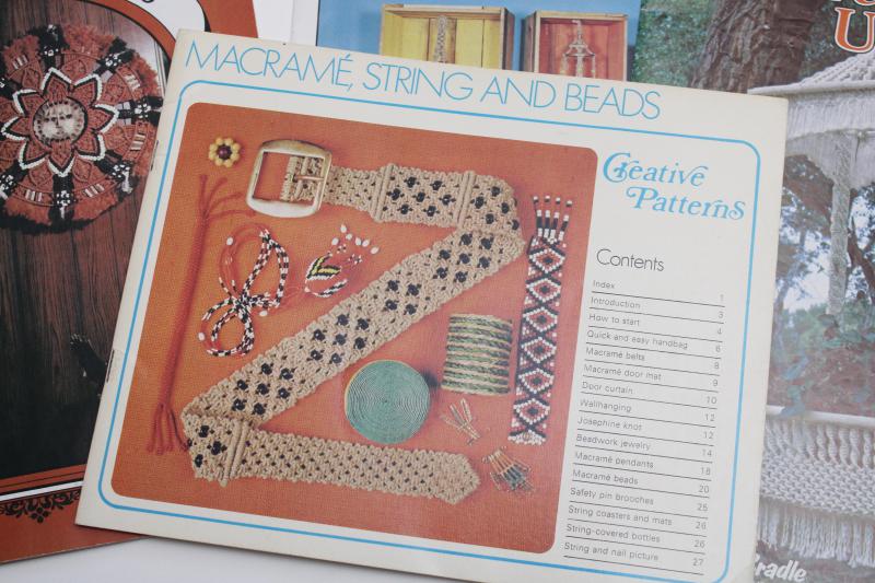 vintage macrame patterns instruction booklets, hippie retro bohemian home decor designs