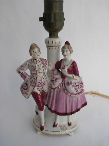 vintage made in Japan figural china boudoir or vanity lamps, french couple