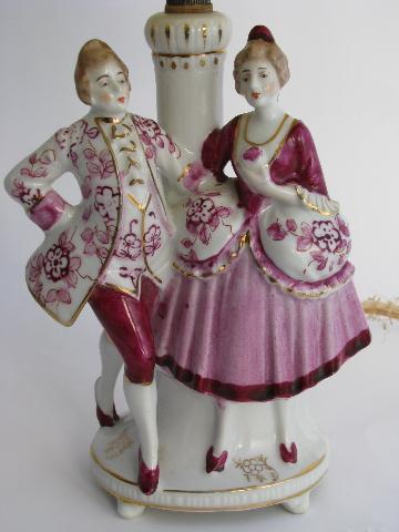vintage made in Japan figural china boudoir or vanity lamps, french couple