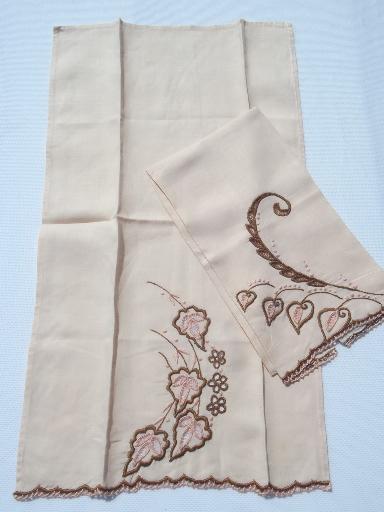 vintage madeira style embroidered linens, powder room guest towels lot