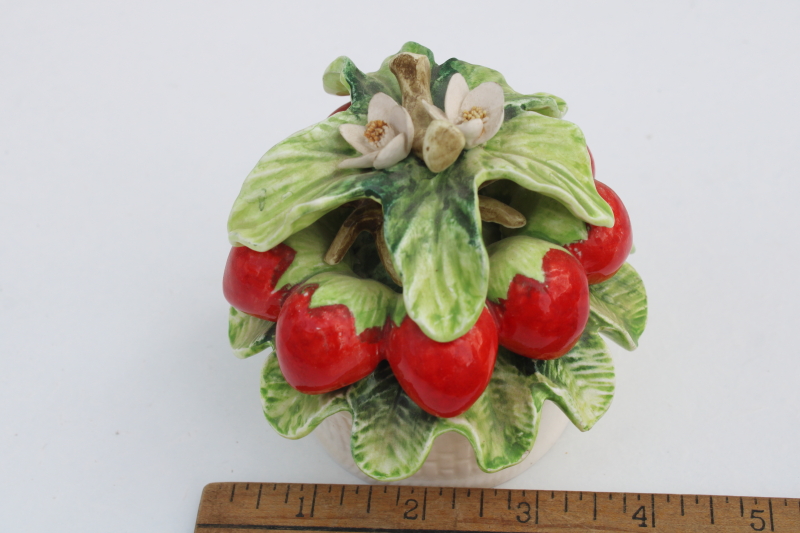 vintage majolica strawberries, decorative red strawberry bunch hand painted ceramic