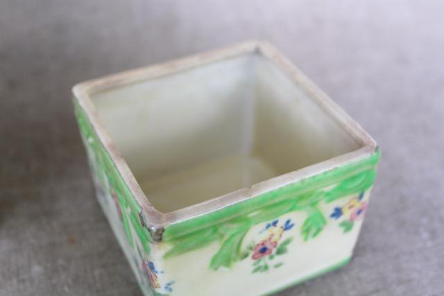 vintage majolica style ceramic boxes or fridge dishes, hand painted made in Japan