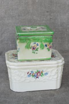 vintage majolica style ceramic boxes or fridge dishes, hand painted made in Japan