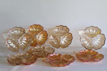 vintage marigold carnival glass pansy flower plates, summer fall rustic wedding decor