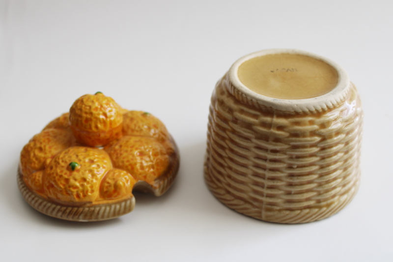 vintage marmalade jar, hand painted Japan ceramic basket of oranges jam pot