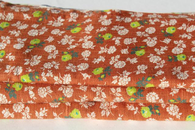 vintage matched sacks feed sack fabric, woven stripe cotton flower print apple green on rust
