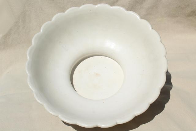 vintage matte white pottery bowl, huge centerpiece fruit flower bowl, fluted ironstone shape